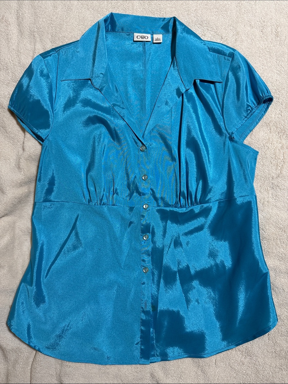 Cato Shiny Teal Short-Sleeve Button-Front Blouse